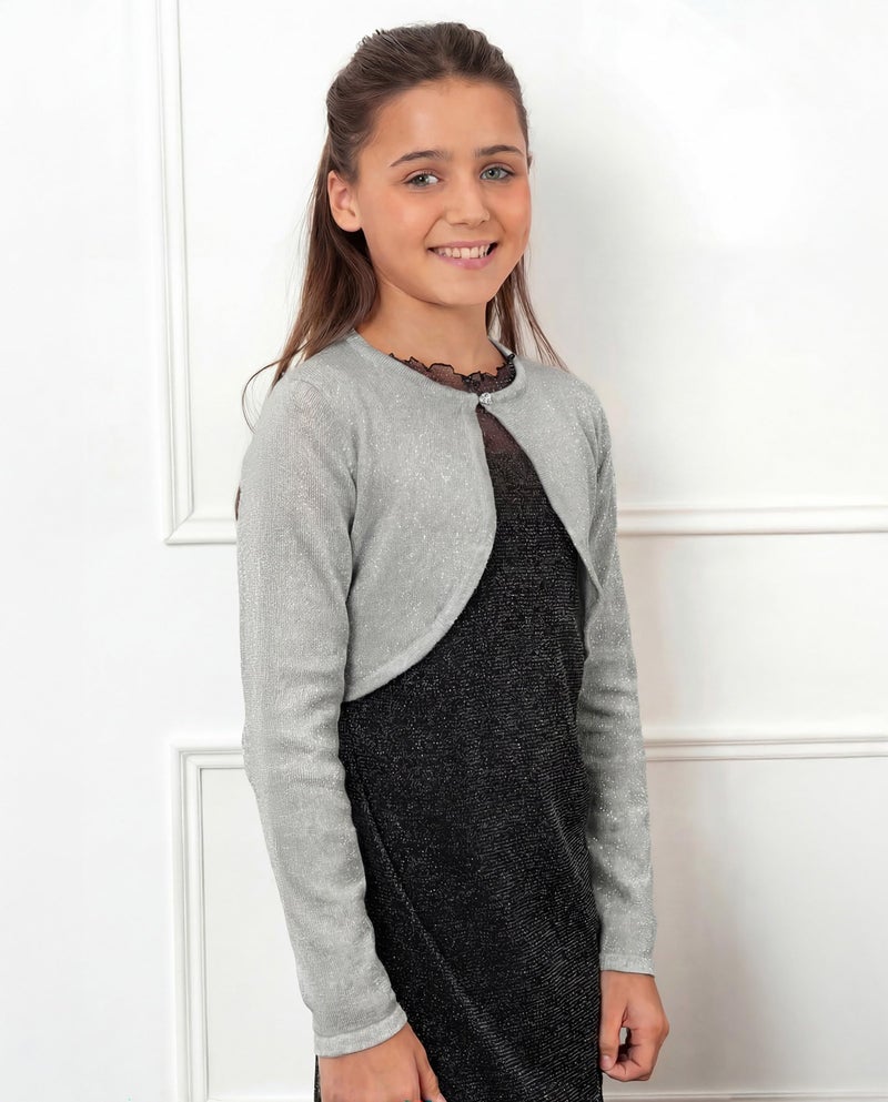 BOLEROSE Girls Long Sleeve Sparkle Cardigan Childrens Kids Bolero Shrug (Silver, 11-12 YRS) - Image 3
